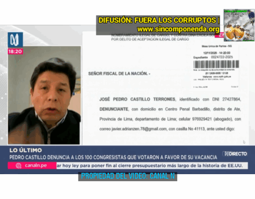 PEDRO CASTILLO DENUNCIA A CONGRESISTAS QUE LO VACARON Y A LA EXPRESIDENTE DINA BOLUARTE